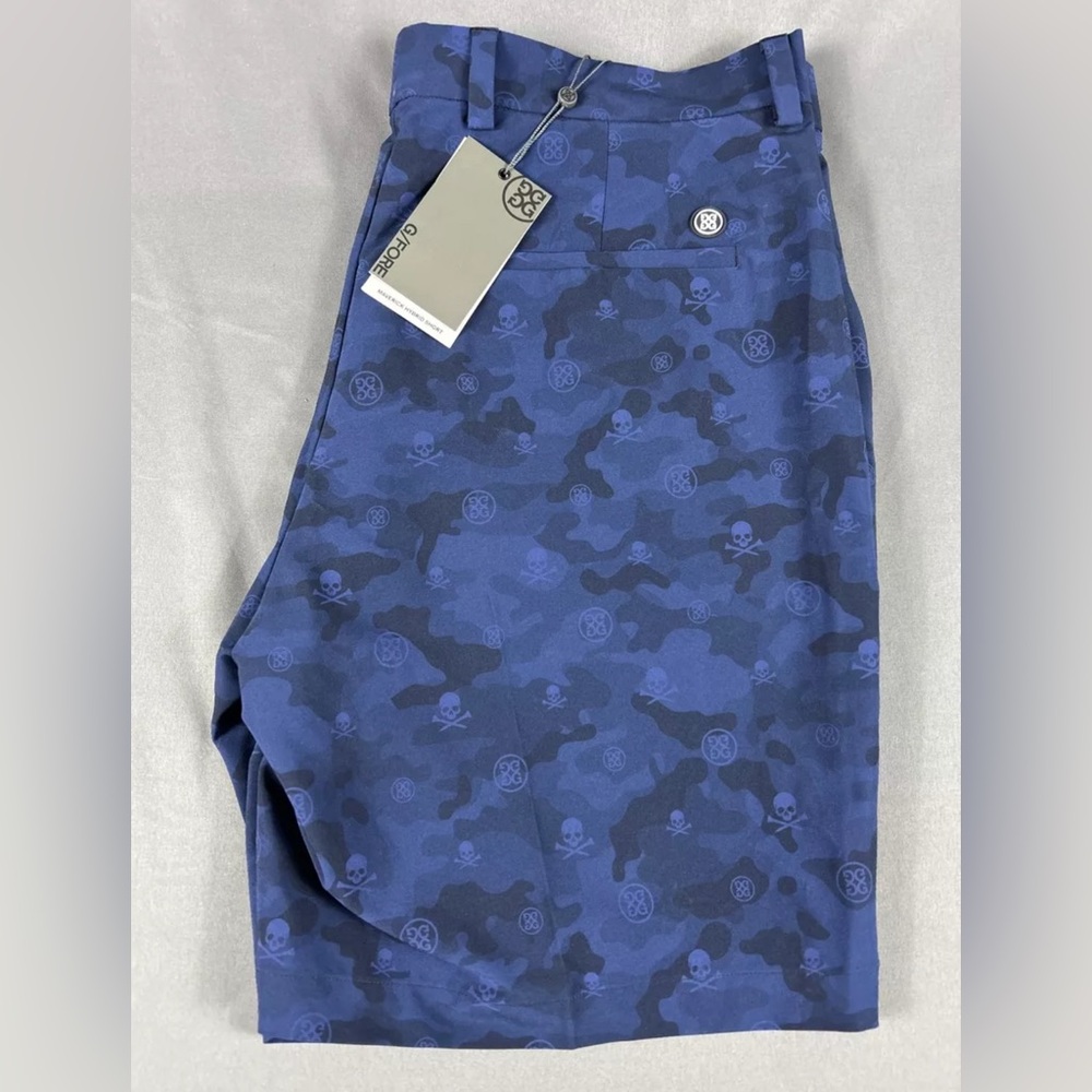 G/Fore G4 Golf Shorts Maverick Hybrid Icon Camo Skulls & Tees 34 x 8 Blue